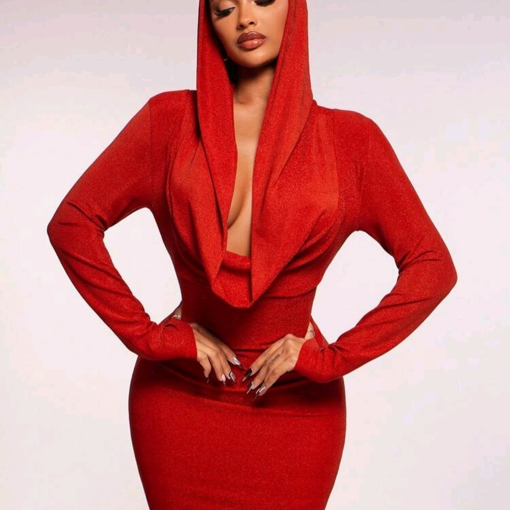 Fashion Nova Bold Red Long Sleeve Dress